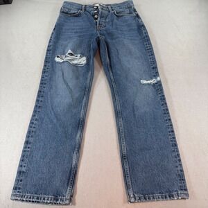 Topshop Dad Jeans 28 – High Rise Distressed Boyfriend Medium Wash Straight Denim
